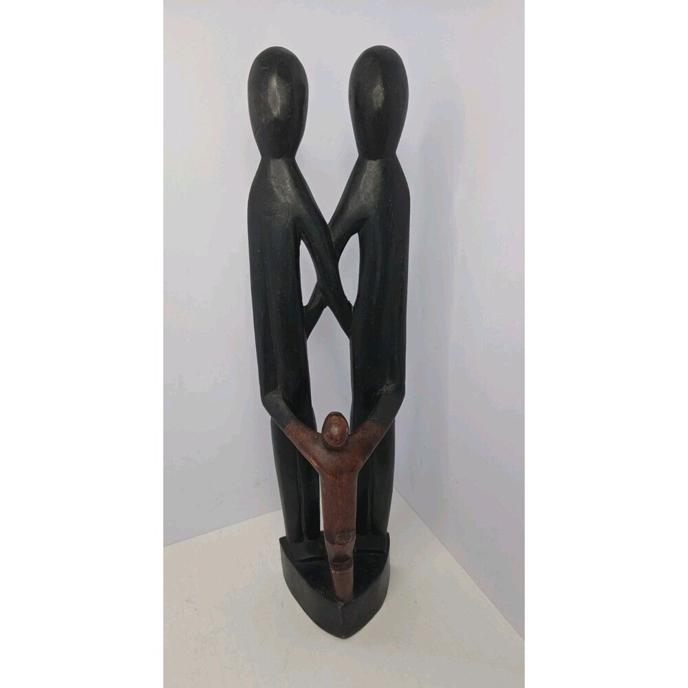 Vintage 19" Hand Carved Ghana Wood Family Sculpture Unity Tribal Folk Art